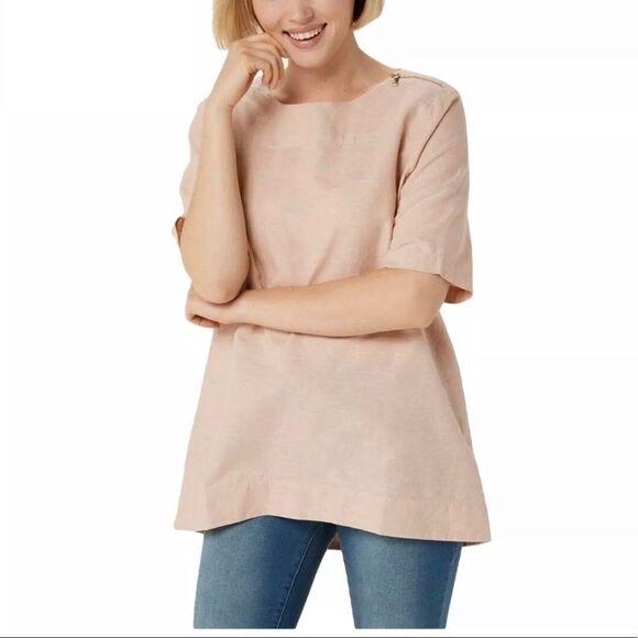 Martha Stewart Linen Blend Elbow-Sleeve Blouse - Picture 1 of 6